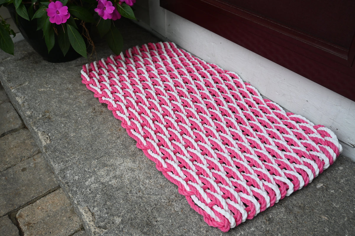 Double Weave Rope Mat Pink & White Maine Rope Mats