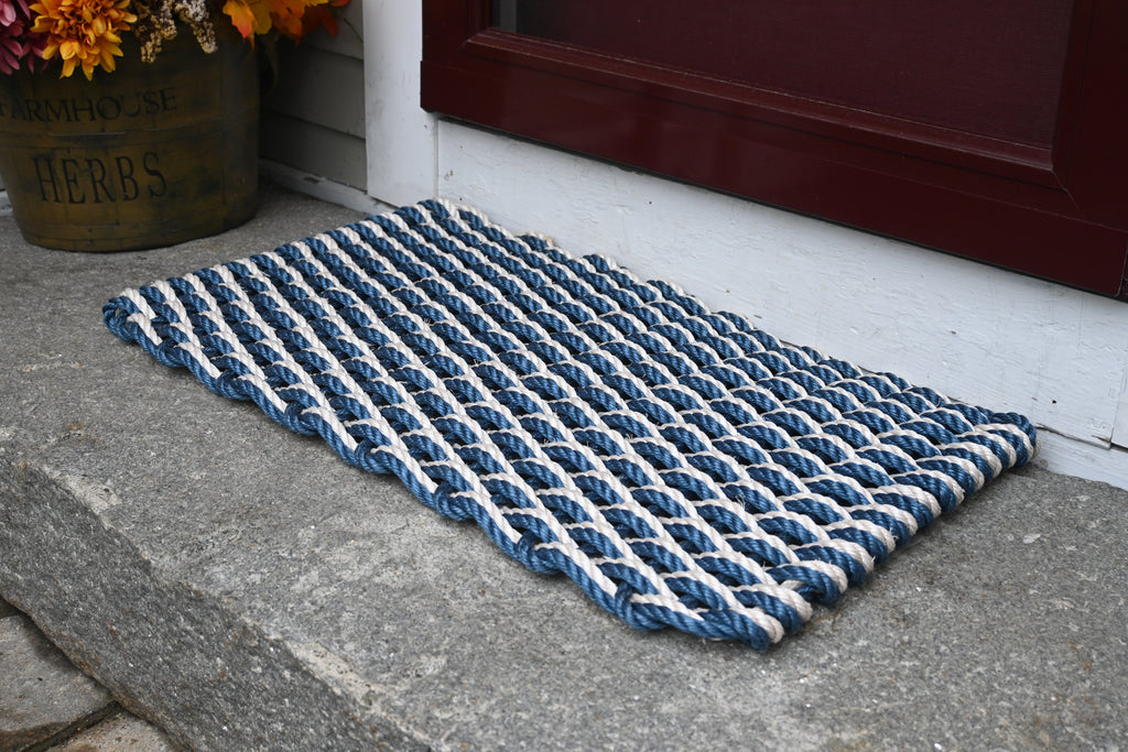 Double Weave Rope Mat Navy, Light Tan Maine Rope Mats