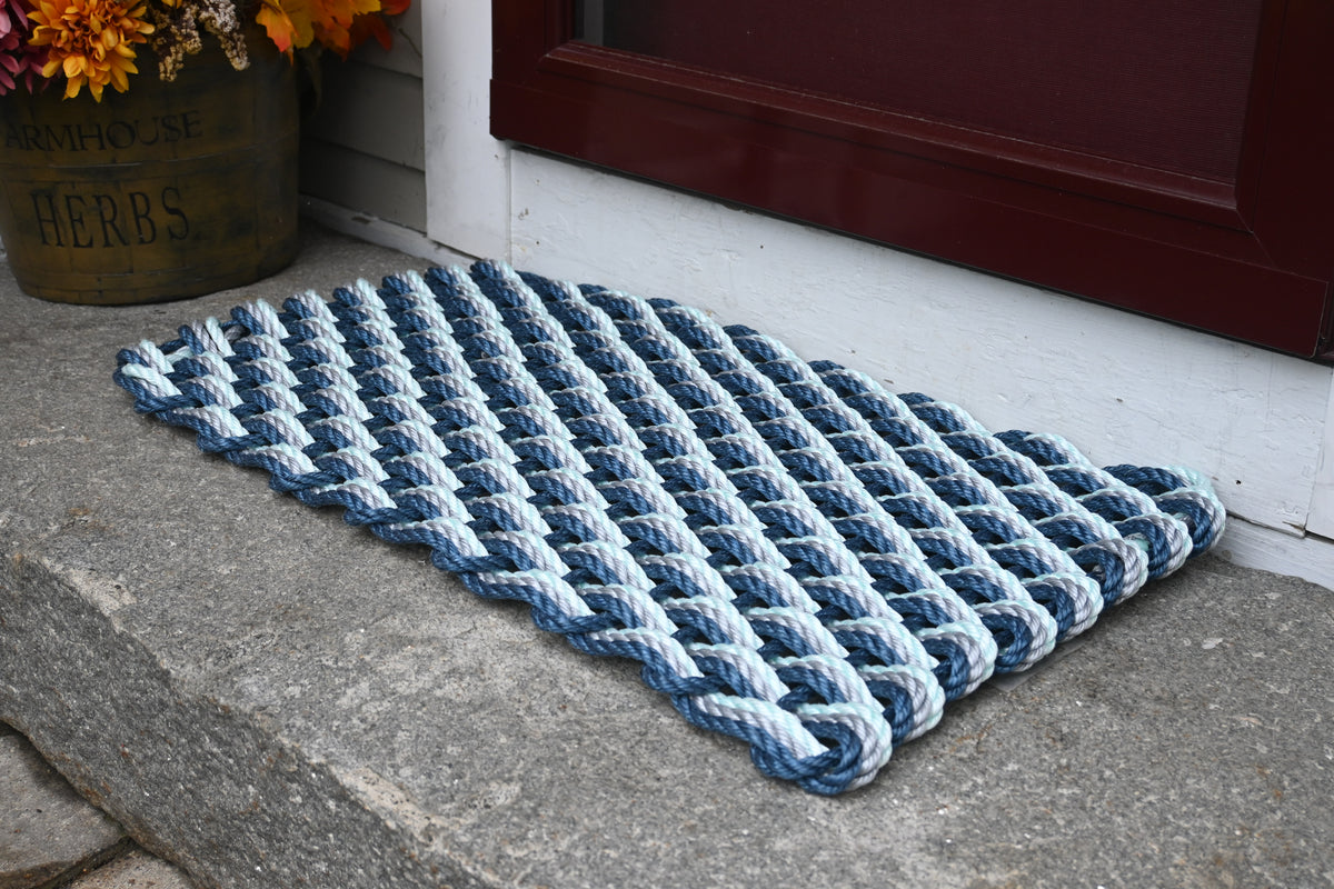 Triple Weave Navy, Silver, Seafoam Rope Mat Maine Rope Mats