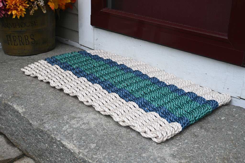 Five Stripe Rope Mat Light Tan, Navy, Dark Green Maine Mat Maine