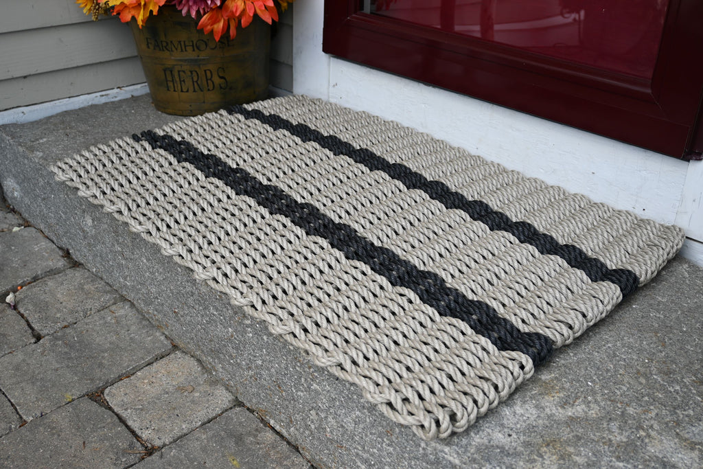 ON SALE Five Stripe Rope Mat Dark Tan, Black Maine Rope Mats