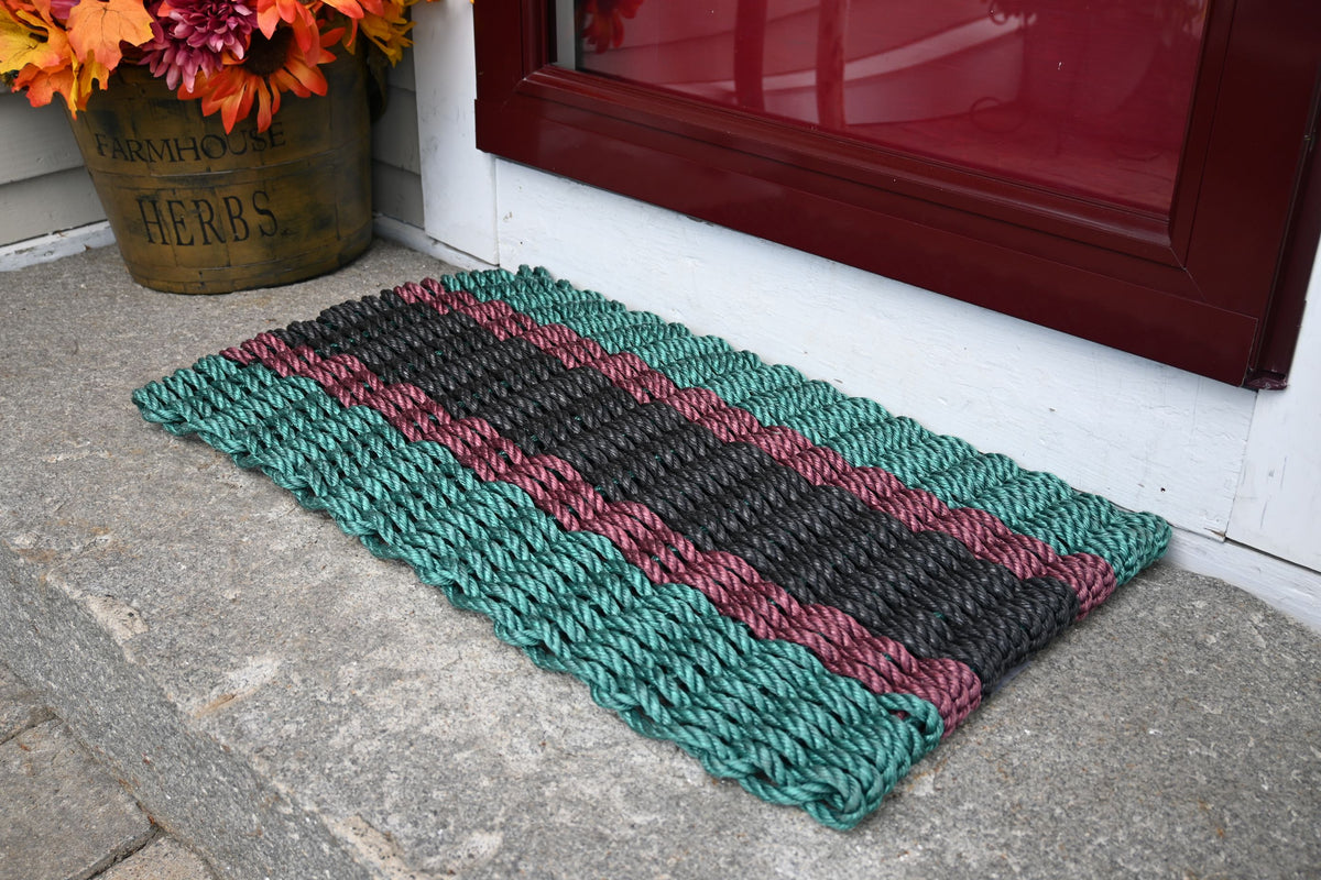 Five Stripe Rope Mat Dark Green, Burgundy, Black Maine Rope Mats