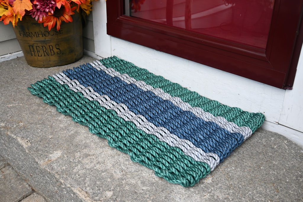 Five Stripe Rope Mat Dark Green, Silver, Navy Maine Rope Mats
