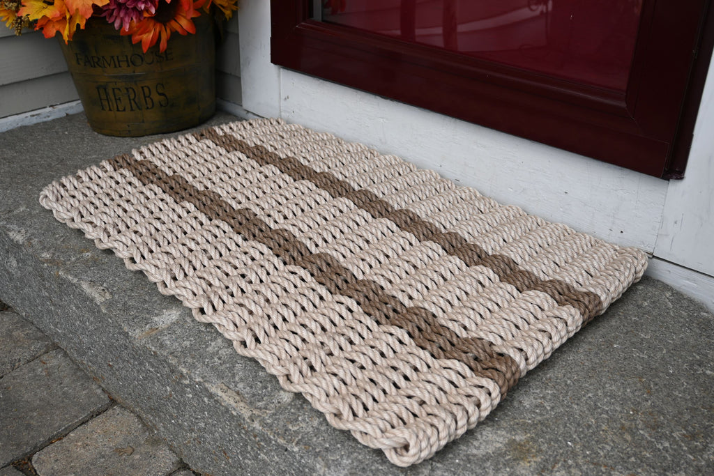 Five Stripe Rope Mat Light Tan, Brown Maine Rope Mats