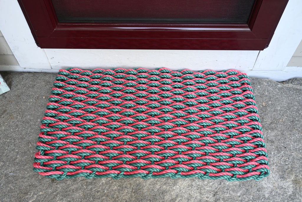 Double Weave Hunter Green & Red Maine Rope Mats