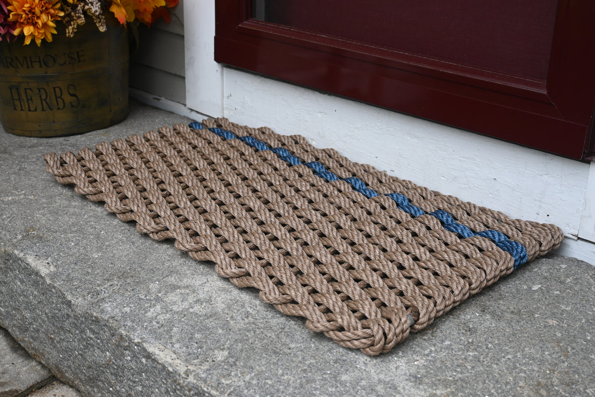 Three Stripes - Brown, Navy, Brown Rope Mat โ Maine Rope Mats