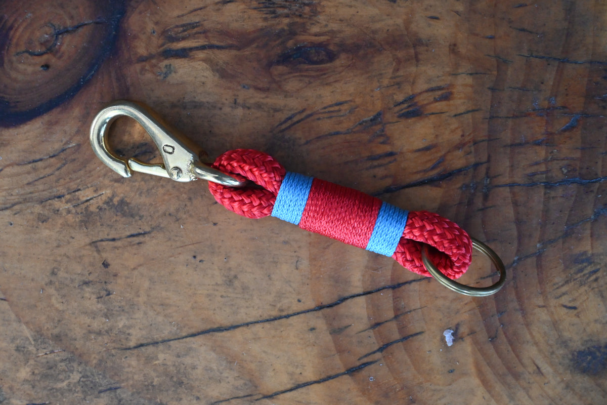 Red Key Chain with Light Blue & Red Whipping – Maine Rope Mats
