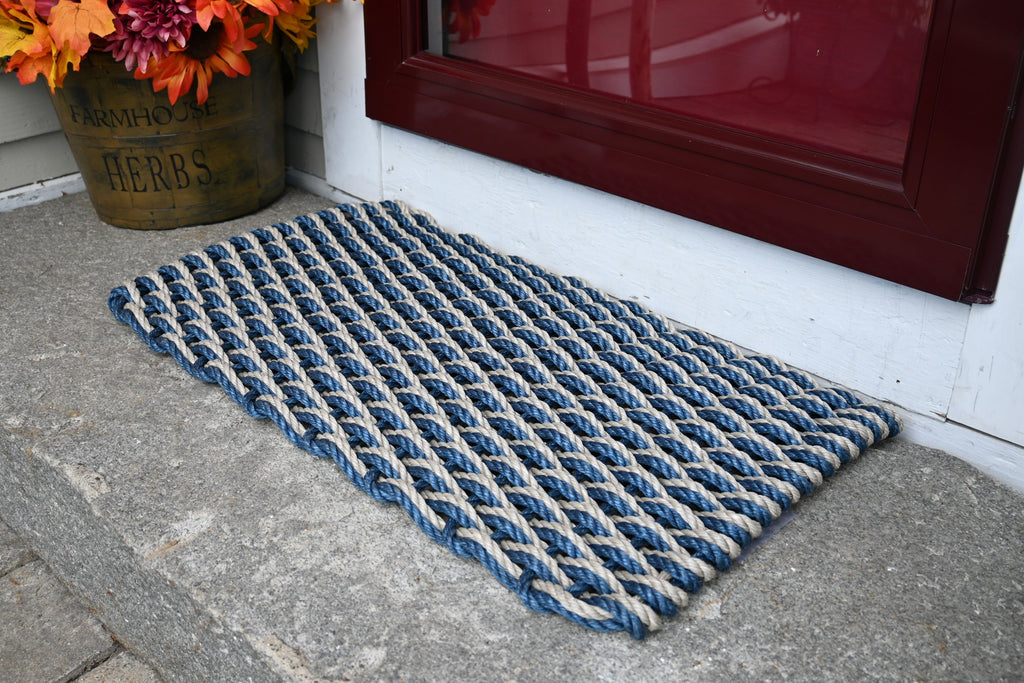 Double Weave Rope Mat - Navy, Dark Tan – Maine Rope Mats
