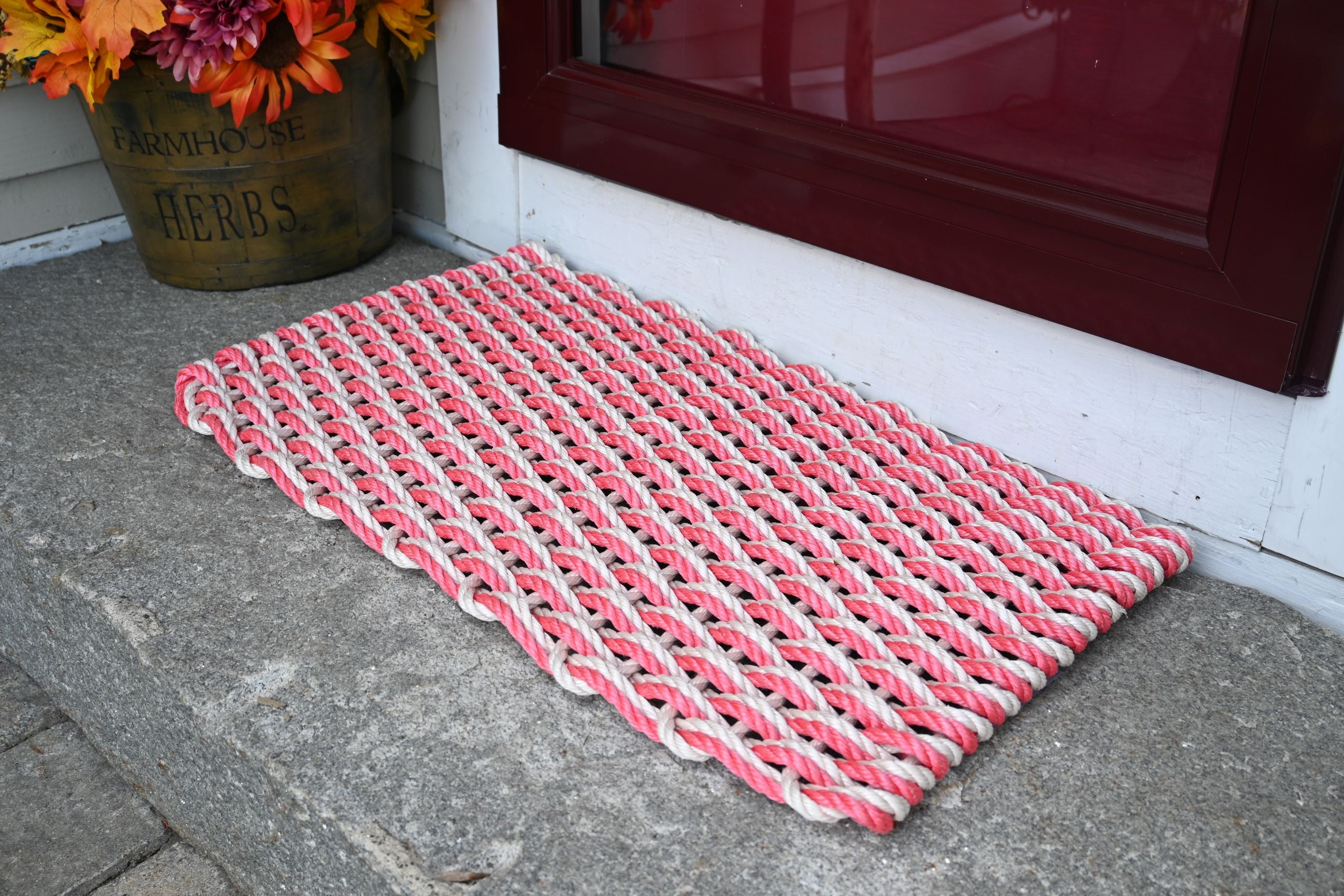 Double Weave Rope Mat Red, Light Tan Maine Rope Mats