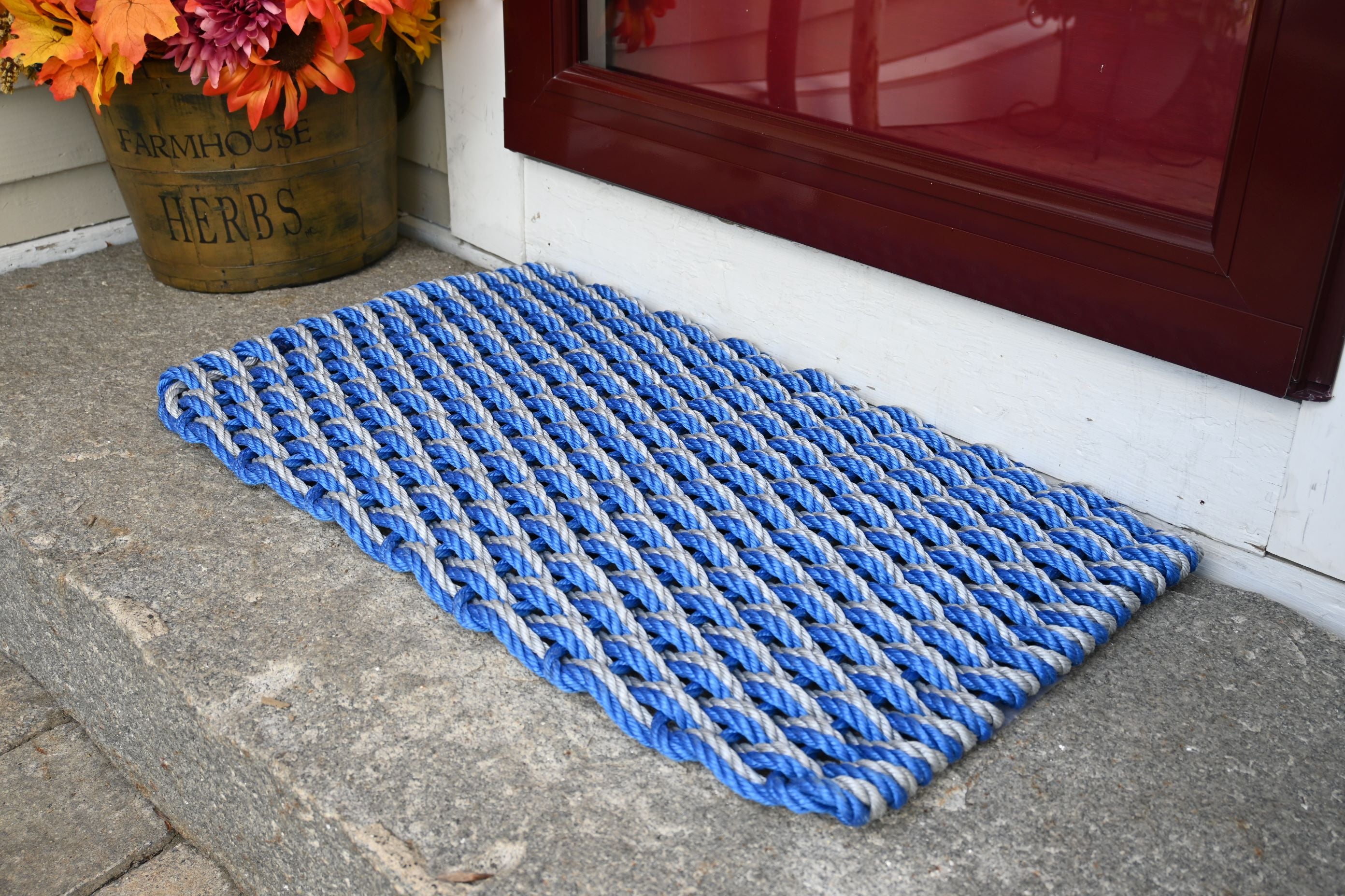 ON SALE Double Weave Rope Mat - Royal Blue, Silver โ Maine Rope Mats