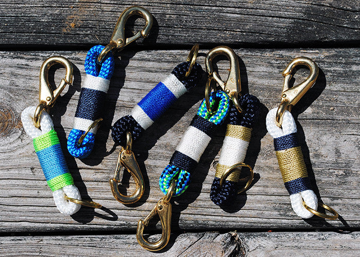 Custom Cordage Maine Rope Key Chains Navy w/White & Blue